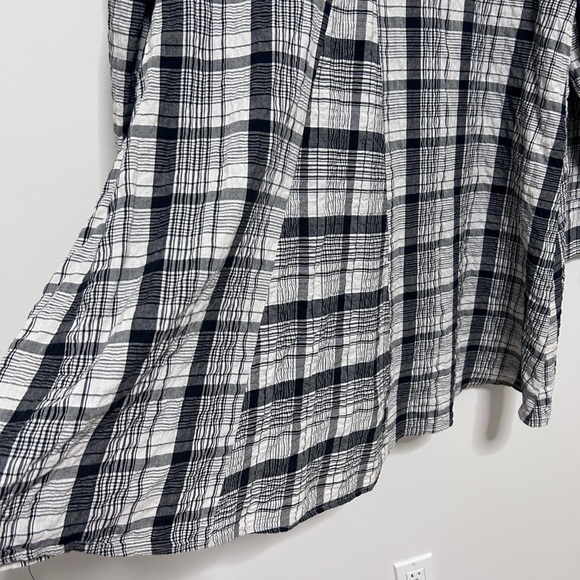 Habitat women’s Large Black/White Checked Shirt 3/4 Sleeve Lagenlook *Flaw - Picture 6 of 15